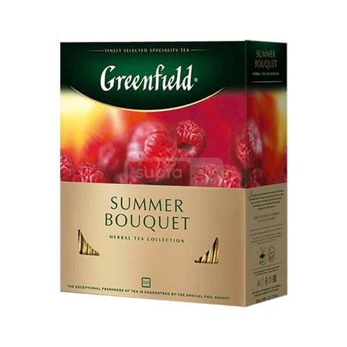 GREENFIELD-გრინფილდი ხილის ჩაი ჟოლოს არომატით ერთჯერად პაკეტებში 2გრ 100ც